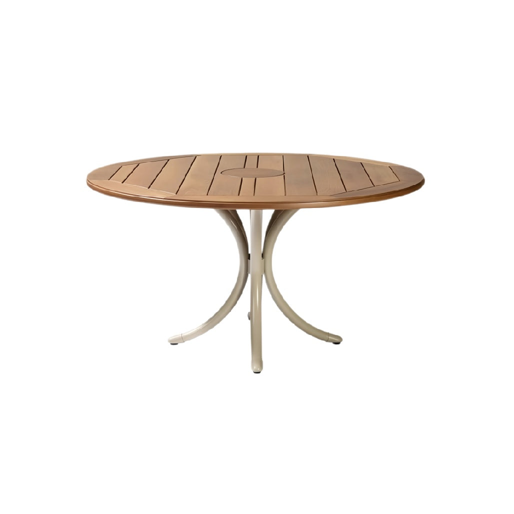 **Ronde houten tafel met aluminium basis**