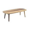 **Technische titel in het Nederlands: "Modern houten salontafel met ovale vorm en lichtkleurige poten"**