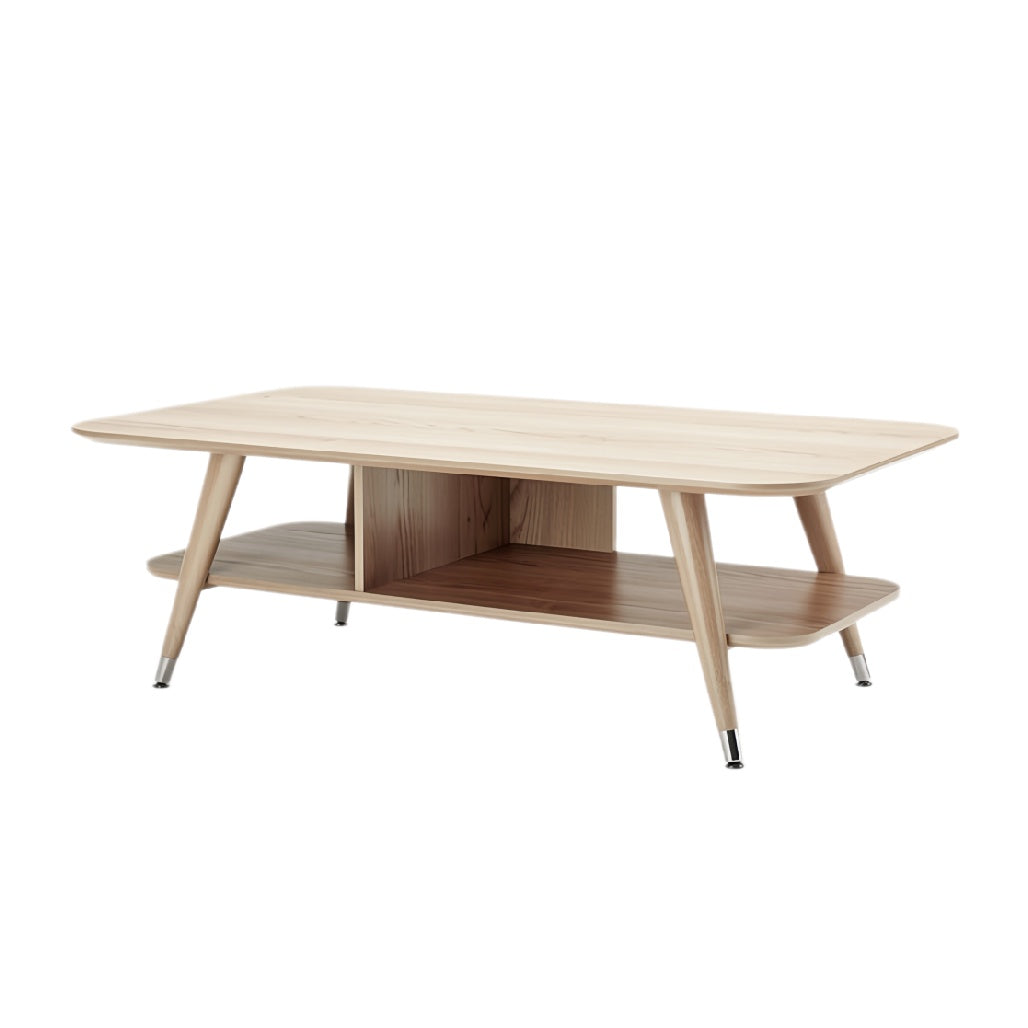 **Technische titel in het Nederlands: Minimalistisch houten salontafel met onderrek**