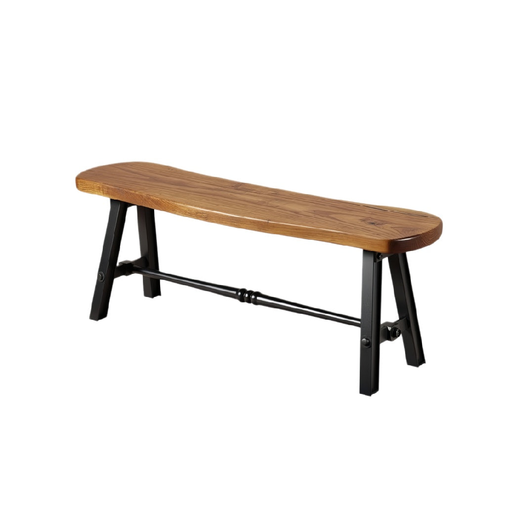 **Technische Titel in het Nederlands: Moderne houten bank met metalen onderstel**