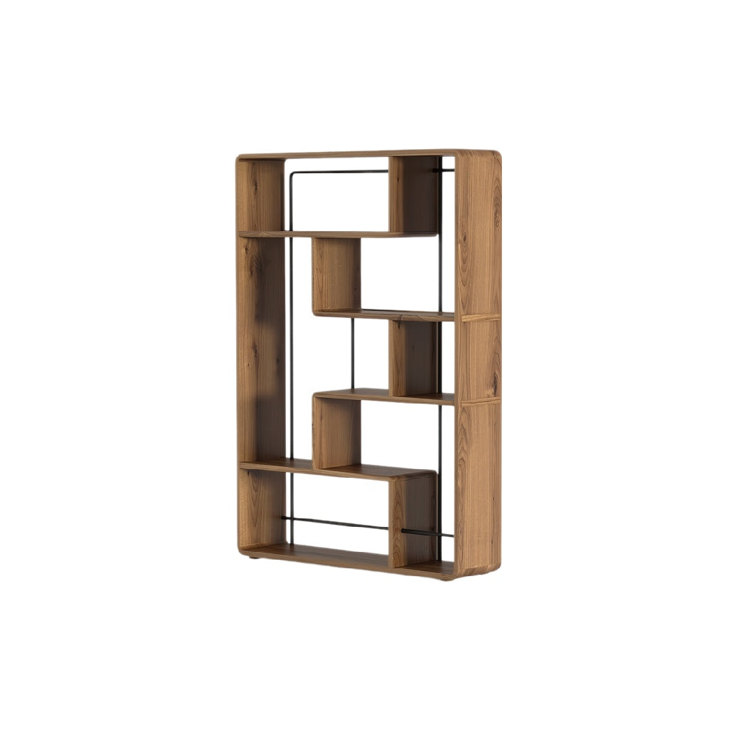 **Moderne houten boekenrek met metalen frame**