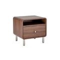 **Technische titel in het Nederlands: "Moderne nachttafel van hout met lades en metalen poten"**